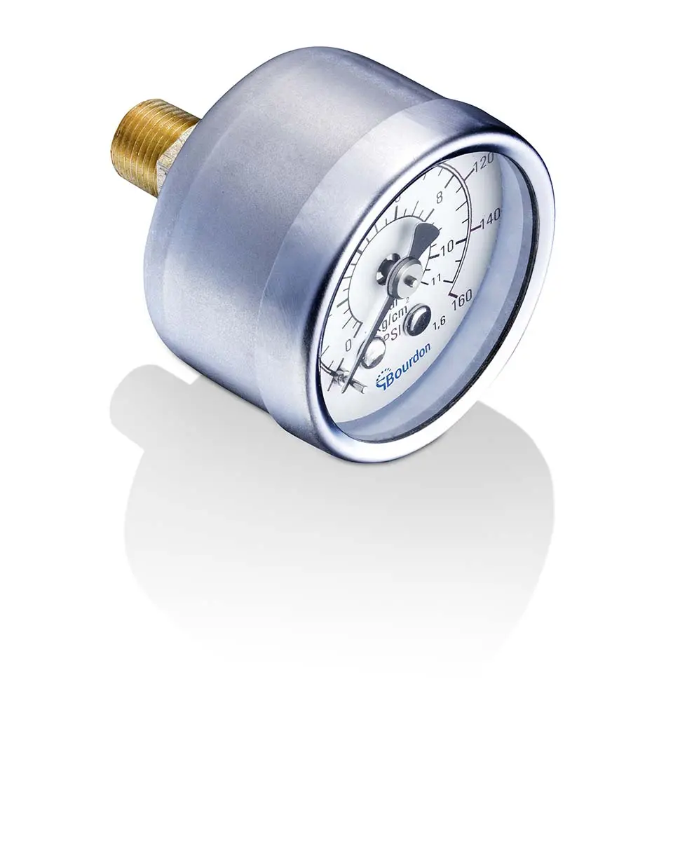 Produktfoto 1 von Bourdon Druckmessgerät Prozessanschluss hinten Analog 0bar → 4bar ± 1.6%, Ø 40mm Edelstahl Gehäuse