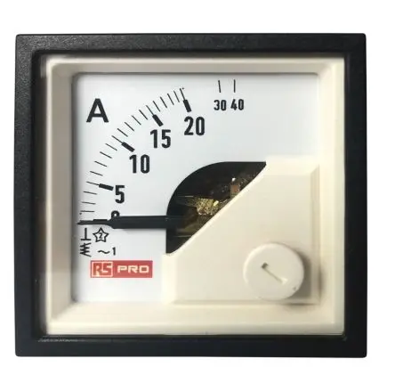 Produktfoto 1 von RS PRO Amperemeter 20 A, 40 A AC Dreheisen, 45 mm x 45 mm T. 72 mm / 1 %
