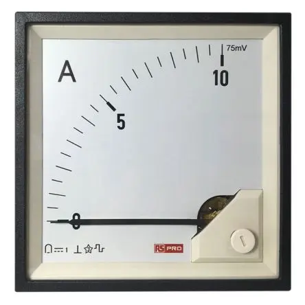 Produktfoto 1 von RS PRO RS PRO Amperemeter DC Drehspul, 92 mm x 92 mm T. 67 mm / 1 %