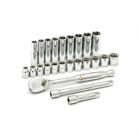 Produktfoto 1 von GearWrench Steckschlüsselsatz 3/8 in Vierkant 12-Kant, 6-Kant, Tief 24-teilig