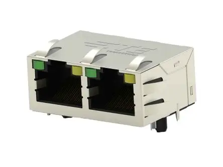 TE Connectivity 2337994 Buchse Cat.5 RJ45-Steckverbinder, 2-Port 8-polig Messing vernickelt Durchsteckmontage gewinkelt