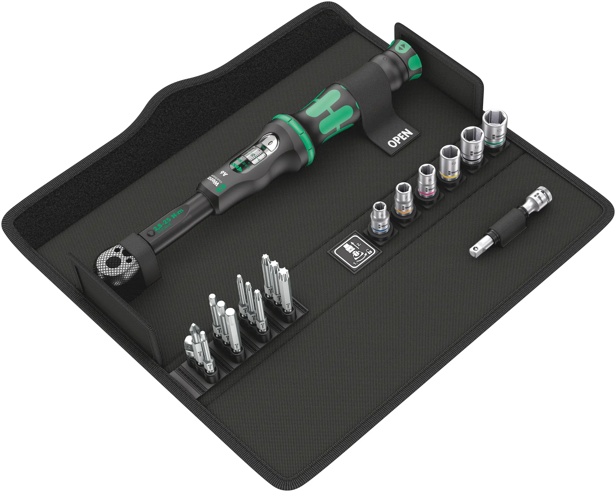 Produktfoto 1 von Wera 1/4 Zoll Klick-Drehmomentschlüssel-Set 2.5 → 25Nm, ±4 %