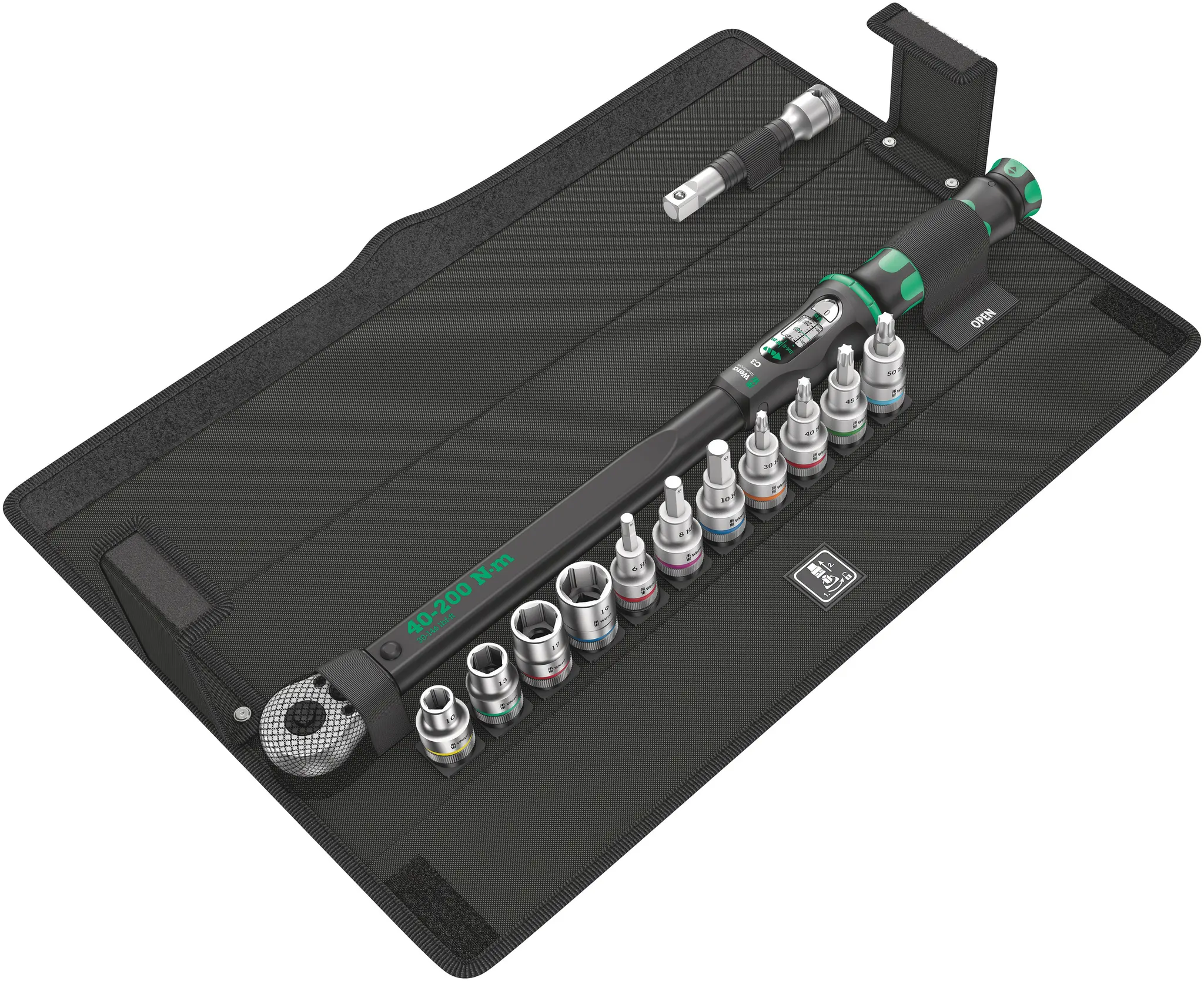 Produktfoto 1 von Wera Click-Torque C 3 Set 1 1/2 in Klick-Drehmomentschlüssel-Set Vierkant 40 To 200 Nm, Länge 545 mm, ±3 %