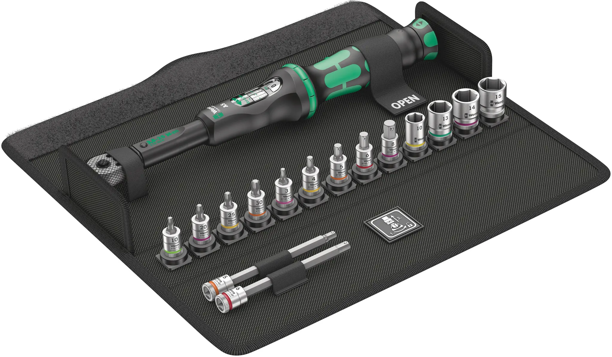 Produktfoto 1 von Wera Bicycle Set Torque 1 1/4 in Klick-Drehmomentschlüssel-Set Sechskant 2.5 To 25 Nm, Länge 335 mm, ±4 %
