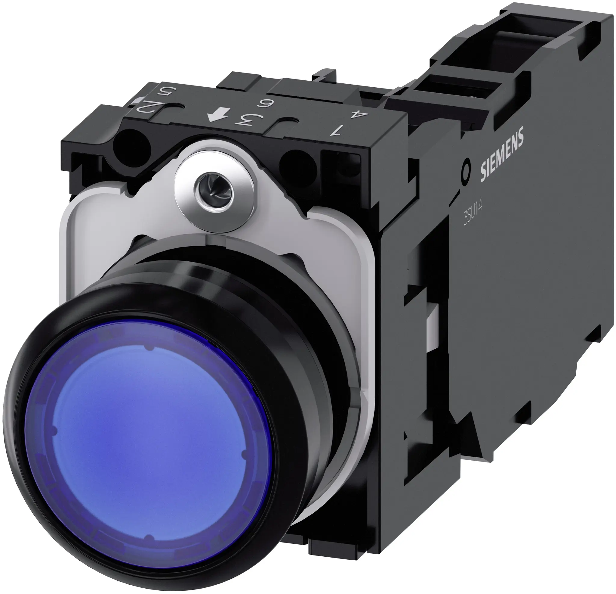 Siemens SIRIUS ACT 3SU11 Druckschalter Blau Beleuchtet Tastend Trennplatte Ø 22 mm, 1-poliger Umschalter / 10 A 500 V dc