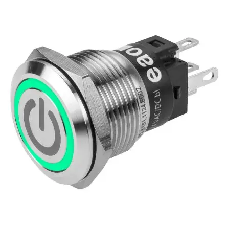 Produktfoto 1 von EAO 82 Druckschalter Grün Beleuchtet Rastend Panel Ø 19 mm, 1-poliger Umschalter / 3A 240 V dc 240 V ac, IP65, IP67