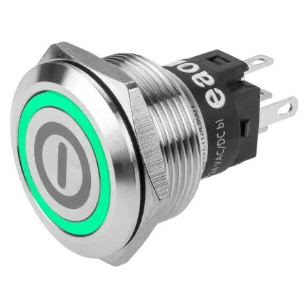 EAO 82 Druckschalter Grün Beleuchtet Rastend Panel Ø 22.3 mm, 1-poliger Umschalter / 3A 240 V dc 240 V ac, IP65, IP67