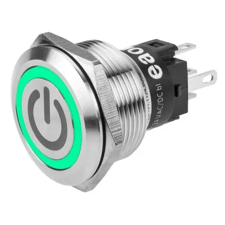 EAO 82 Druckschalter Grün Beleuchtet Rastend Panel Ø 22.3 mm, 1-poliger Umschalter / 3A 240 V dc 240 V ac, IP65, IP67