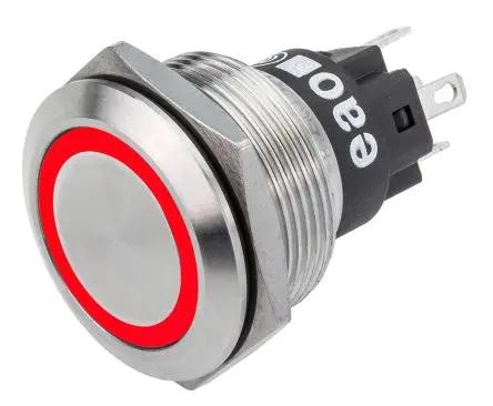 EAO 82 Druckschalter Rot Beleuchtet Rastend Panel Ø 22.3 mm, 1-poliger Umschalter / 600mA 36 V dc 36 V ac, IP65, IP67
