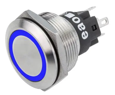 Produktfoto 1 von EAO 82 Druckschalter Blau Beleuchtet Rastend Panel Ø 22.3 mm, 1-poliger Umschalter / 600mA 36 V dc 36 V ac, IP65, IP67