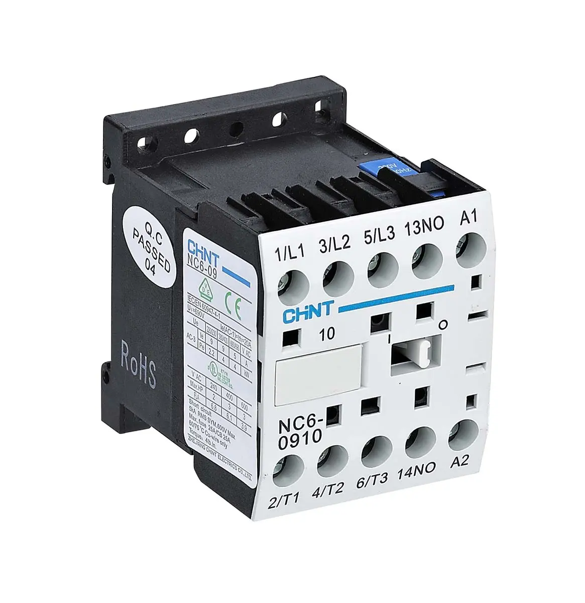 Produktfoto 1 von CHINT NC6 Schütz 230 V ac-Spule, 3-polig, 888V / 9 A 230 V ac 4 kW 1 Schließer Umkehrend 888-Hilfskontakte