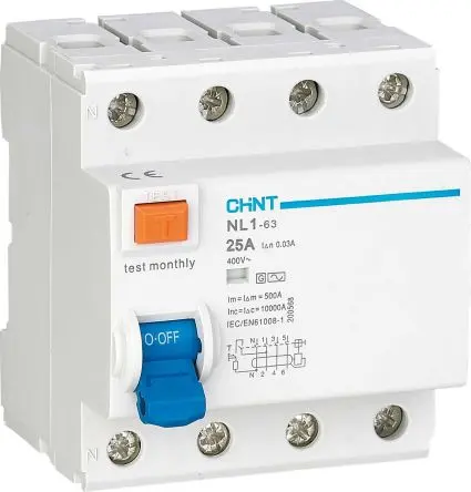 Produktfoto 1 von CHINT NL1 FI-Schutzschalter, 4-polig, 25A, 30 mA Typ AC UNE-EN61008-1
