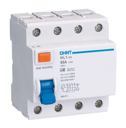 Produktfoto 1 von CHINT NL1 FI-Schutzschalter, 4-polig, 63A, 30 mA Typ AC UNE-EN61008-1
