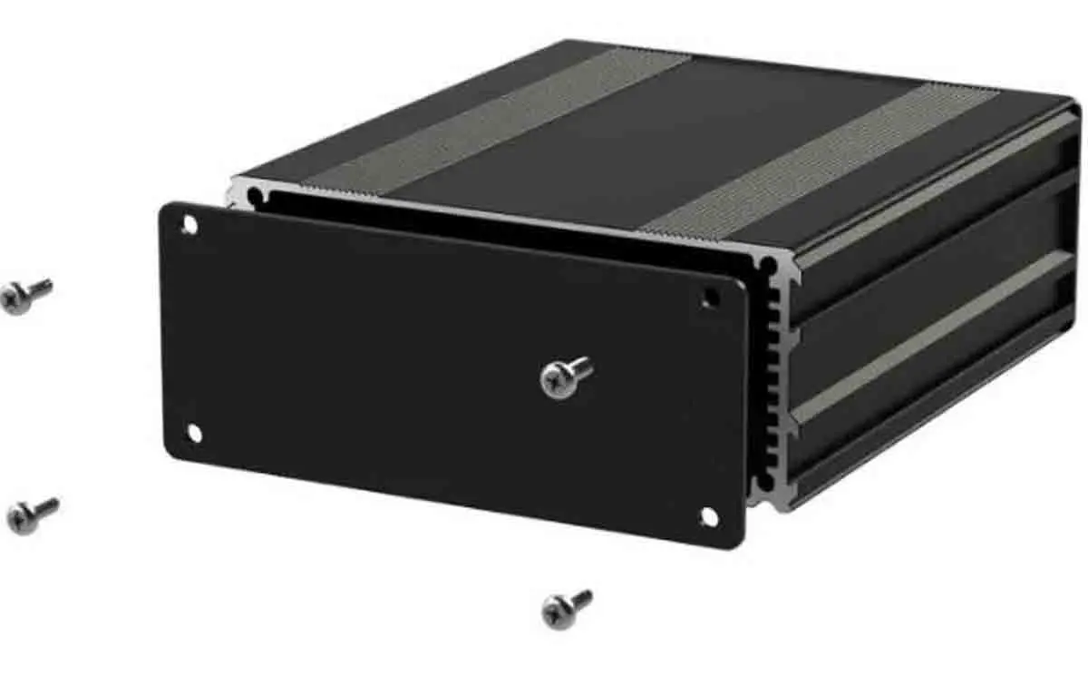 Produktfoto 1 von RS PRO, Schalengehäuse, Schwarz, Aluminium 45 mm, 220 mm, 108.5 mm