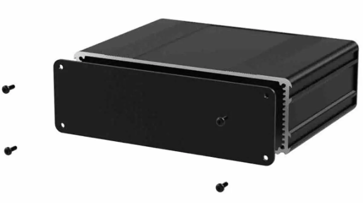 Produktfoto 1 von RS PRO, Schalengehäuse, Schwarz, Aluminium 53.8 mm, 220 mm, 169.8 mm