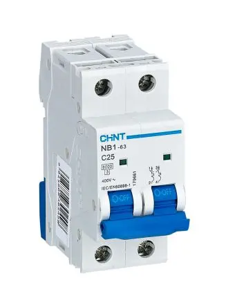 Produktfoto 1 von CHINT NB1 Miniaturüberlastschalter Typ C, Pol 2-polig 25A 480V ac, Abschaltvermögen 10 kA 480 V dc