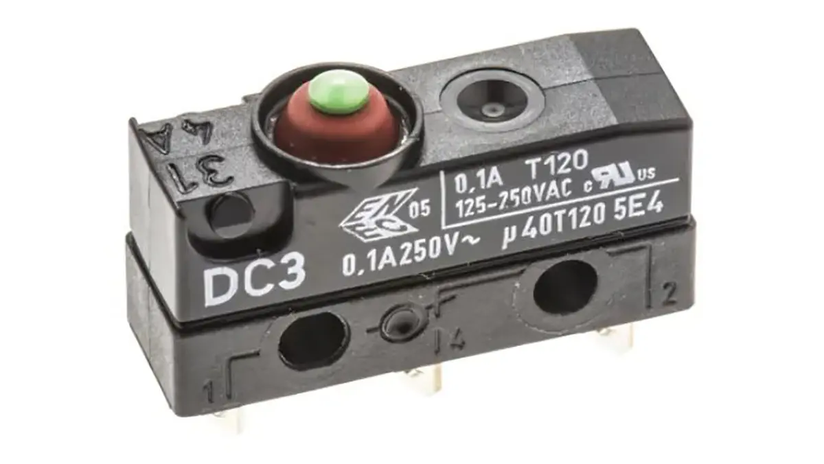 ZF Mikroschalter Knopf-Betätiger Lötanschluss, 100 mA @ 30 V dc, SPDT IP 6K7 1.96 N -40°C - +120°C