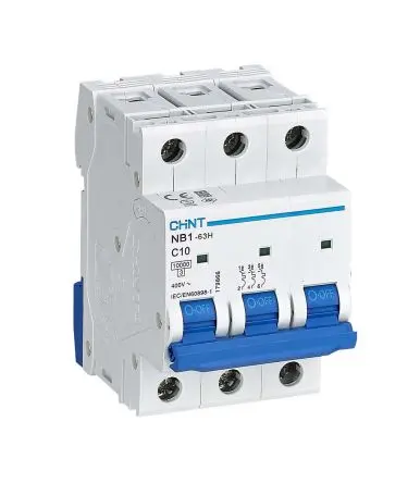Produktfoto 1 von CHINT NB1 Miniaturüberlastschalter Typ C, Pol 3-polig 10A 480V ac, Abschaltvermögen 10 kA 480 V dc