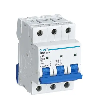 Produktfoto 1 von CHINT NB1 Miniaturüberlastschalter Typ C, Pol 3-polig 25A 480V ac, Abschaltvermögen 10 kA 480 V dc