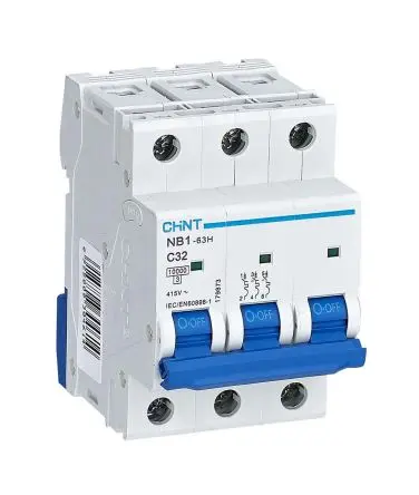 Produktfoto 1 von CHINT NB1 Miniaturüberlastschalter Typ C, Pol 3-polig 32A 480V ac, Abschaltvermögen 10 kA 480 V dc