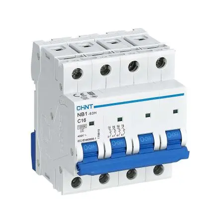 Produktfoto 1 von CHINT NB1 Miniaturüberlastschalter Typ C, Pol 4-polig 16A 480V ac, Abschaltvermögen 10 kA 480 V dc