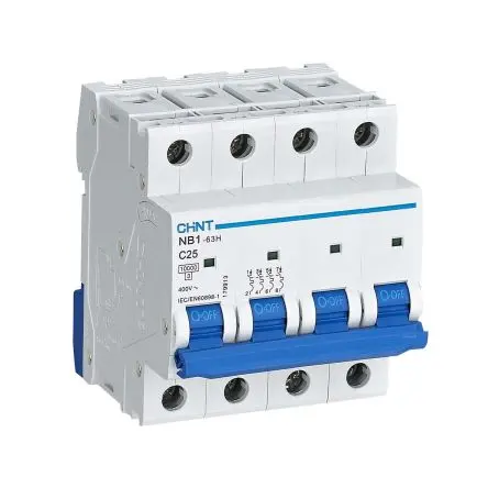 Produktfoto 1 von CHINT NB1 Miniaturüberlastschalter Typ C, Pol 4-polig 25A 480V ac, Abschaltvermögen 10 kA 480 V dc