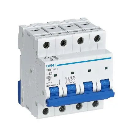 Produktfoto 1 von CHINT NB1 Miniaturüberlastschalter Typ C, Pol 4-polig 32A 480V ac, Abschaltvermögen 10 kA 480 V dc