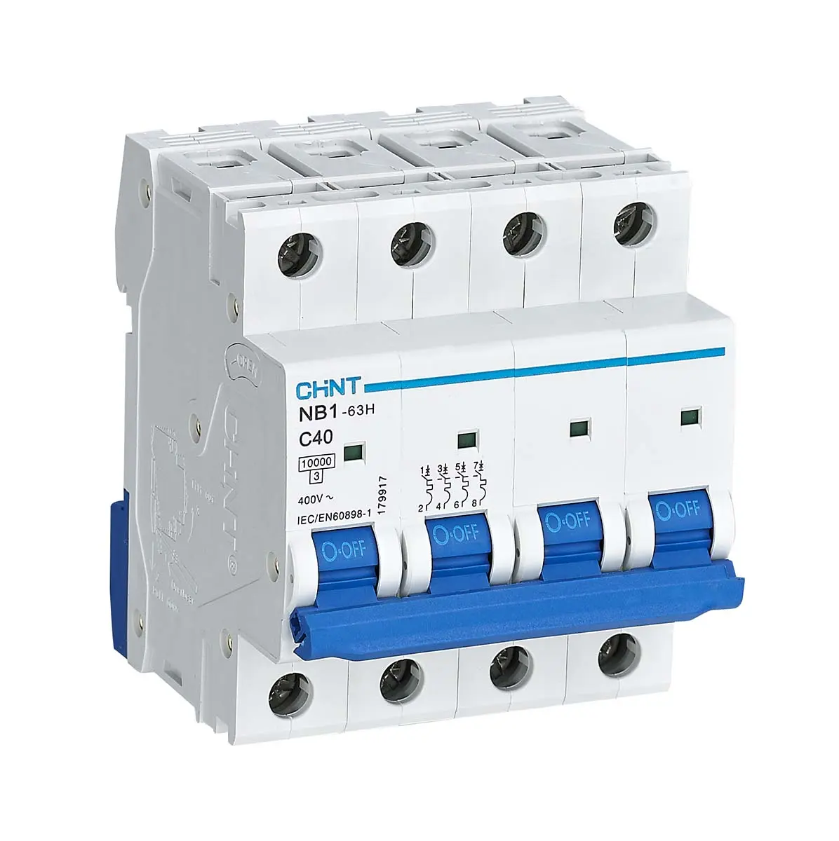 Produktfoto 1 von CHINT NB1 Miniaturüberlastschalter Typ C, Pol 4-polig 40 A 480 V ac, Abschaltvermögen 10 kA 480 V dc