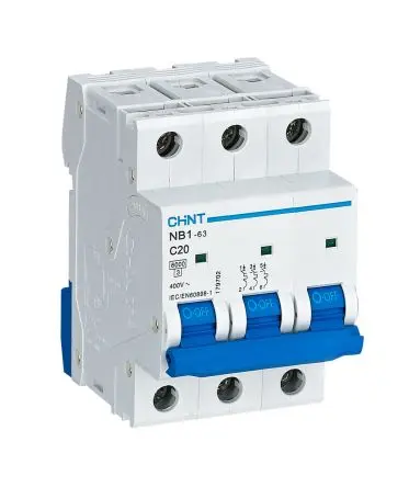 Produktfoto 1 von CHINT NB1 Miniaturüberlastschalter Typ C, Pol 3-polig 20A 480V ac, Abschaltvermögen 10 kA 480 V dc