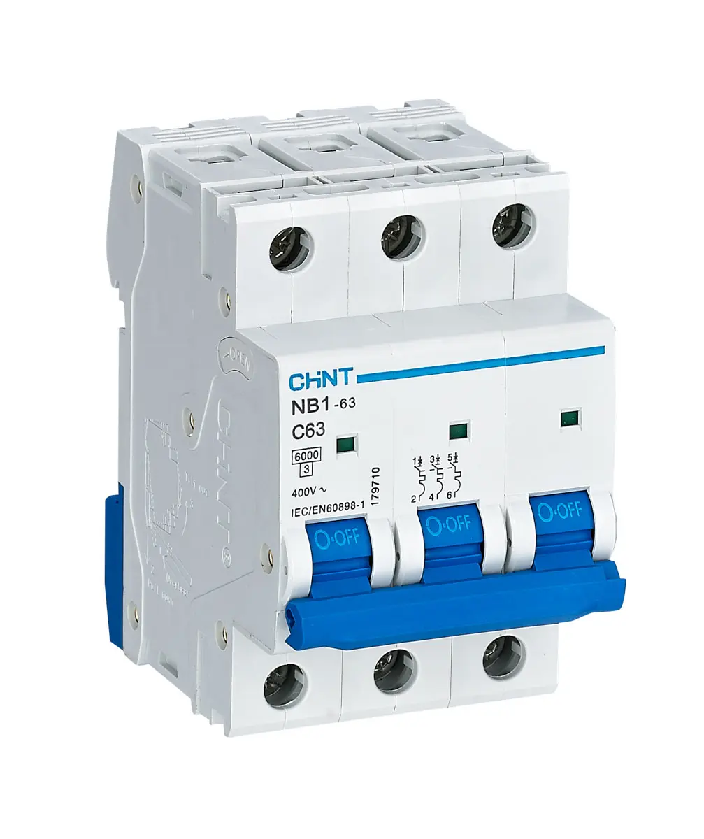 Produktfoto 1 von CHINT NB1 Miniaturüberlastschalter Typ C, Pol 3-polig 63 A 480 V ac, Abschaltvermögen 10 kA 480 V dc