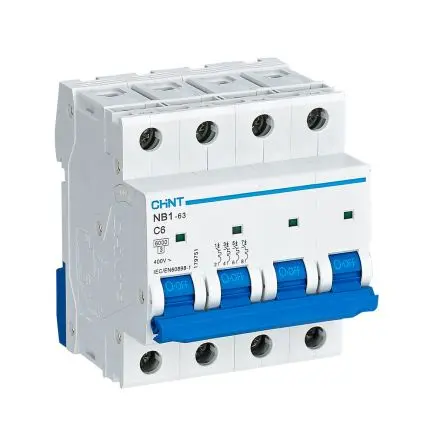 Produktfoto 1 von CHINT NB1 Miniaturüberlastschalter Typ C, Pol 4-polig 6A 480V ac, Abschaltvermögen 10 kA 480 V dc