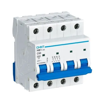 Produktfoto 1 von CHINT NB1 Miniaturüberlastschalter Typ C, Pol 4-polig 50A 480V ac, Abschaltvermögen 10 kA 480 V dc