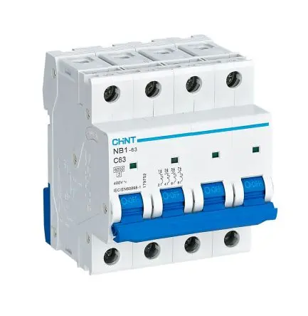 Produktfoto 1 von CHINT NB1 Miniaturüberlastschalter Typ C, Pol 4-polig 63A 480V ac, Abschaltvermögen 10 kA 480 V dc