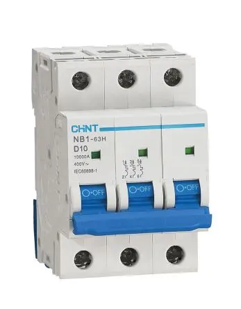 Produktfoto 1 von CHINT NB1 Miniaturüberlastschalter Typ D, Pol 3-polig 10A 480V ac, Abschaltvermögen 10 kA 480 V dc