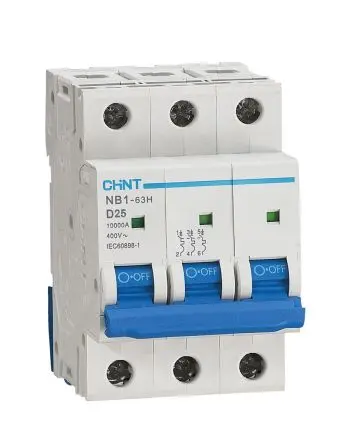 Produktfoto 1 von CHINT NB1 Miniaturüberlastschalter Typ D, Pol 3-polig 25A 480V ac, Abschaltvermögen 10 kA 480 V dc