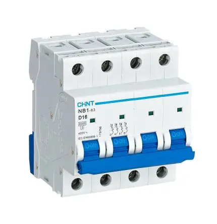 Produktfoto 1 von CHINT NB1 Miniaturüberlastschalter Typ D, Pol 4-polig 16A 480V ac, Abschaltvermögen 10 kA 480 V dc