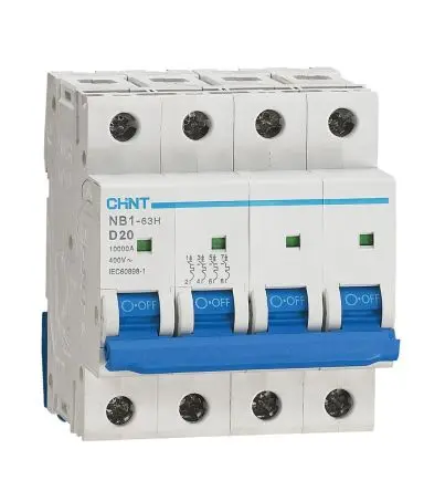 Produktfoto 1 von CHINT NB1 Miniaturüberlastschalter Typ D, Pol 4-polig 20A 480V ac, Abschaltvermögen 10 kA 480 V dc