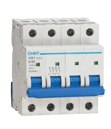 Produktfoto 1 von CHINT NB1 Miniaturüberlastschalter Typ D, Pol 4-polig 25A 480V ac, Abschaltvermögen 10 kA 480 V dc