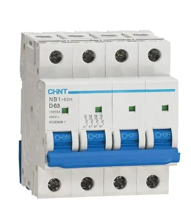Produktfoto 1 von CHINT NB1 Miniaturüberlastschalter Typ D, Pol 4-polig 63A 480V ac, Abschaltvermögen 10 kA 480 V dc