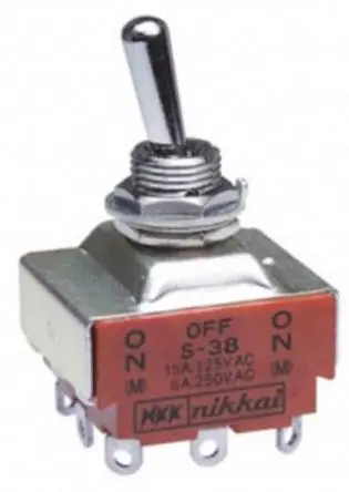 Produktfoto 1 von NKK Switches Panel Kippschalter 3-poliger Wechsler, Ein-Aus-Ein, 30 V dc, 125 V ac, 15A, Lot