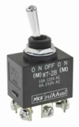 Produktfoto 1 von NKK Switches Panel Kippschalter 2-poliger Wechsler, Tastend-Aus-Tastend, 30 V dc, 125 V ac, 10A, IP67, Schraube
