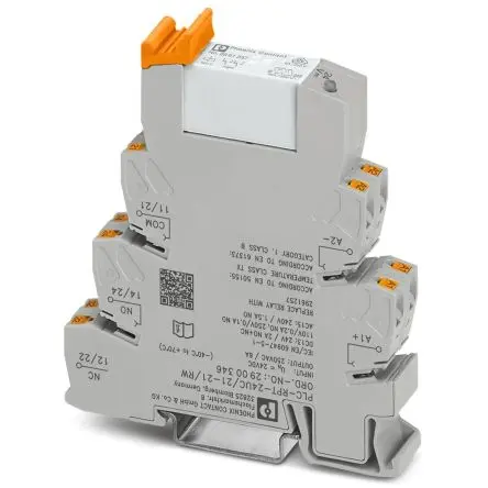 Produktfoto 1 von Phoenix Contact PLC-RPT24UC/21-21/RW Interface Relais 12V dc, 2-poliger Umschalter DIN-Hutschiene 20mA