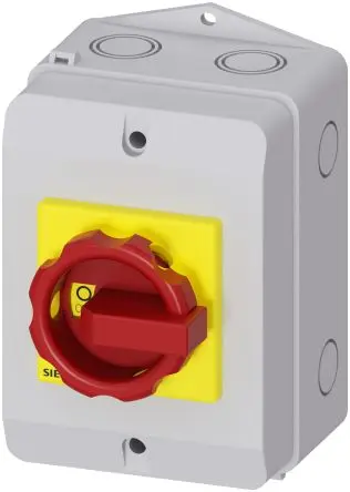 Produktfoto 1 von Siemens 3LD Trennschalter 4-polig DIN-Hutschiene 32A 12 kW Gelb, Rot IP65 3-phasig