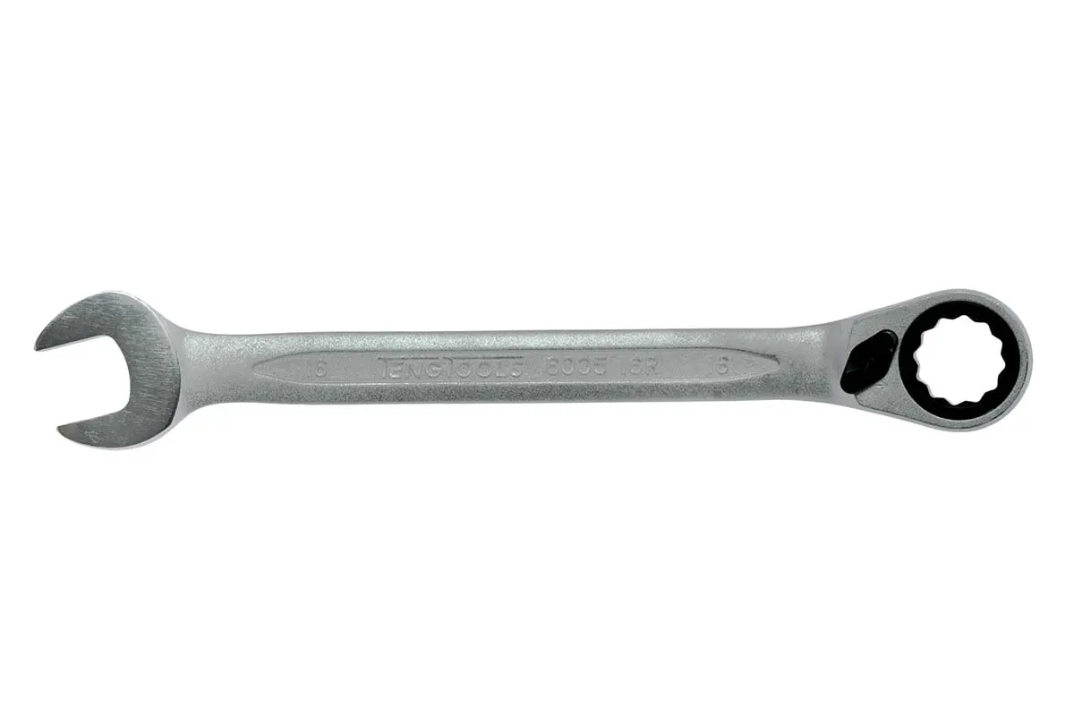 Produktfoto 1 von Teng Tools Gabel‑Ring Ratschenschlüssel Satiniert 16 mm, CrV-Stahl Schließer (NO), Länge 208 mm
