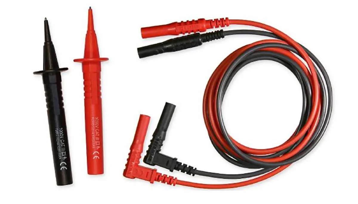 Produktfoto 1 von RS PRO Multimeter-Messleitungen Abgesichert mit Gerade auf rechtwinklig, Prüfspitzen Set abgesichert CAT III 500mA