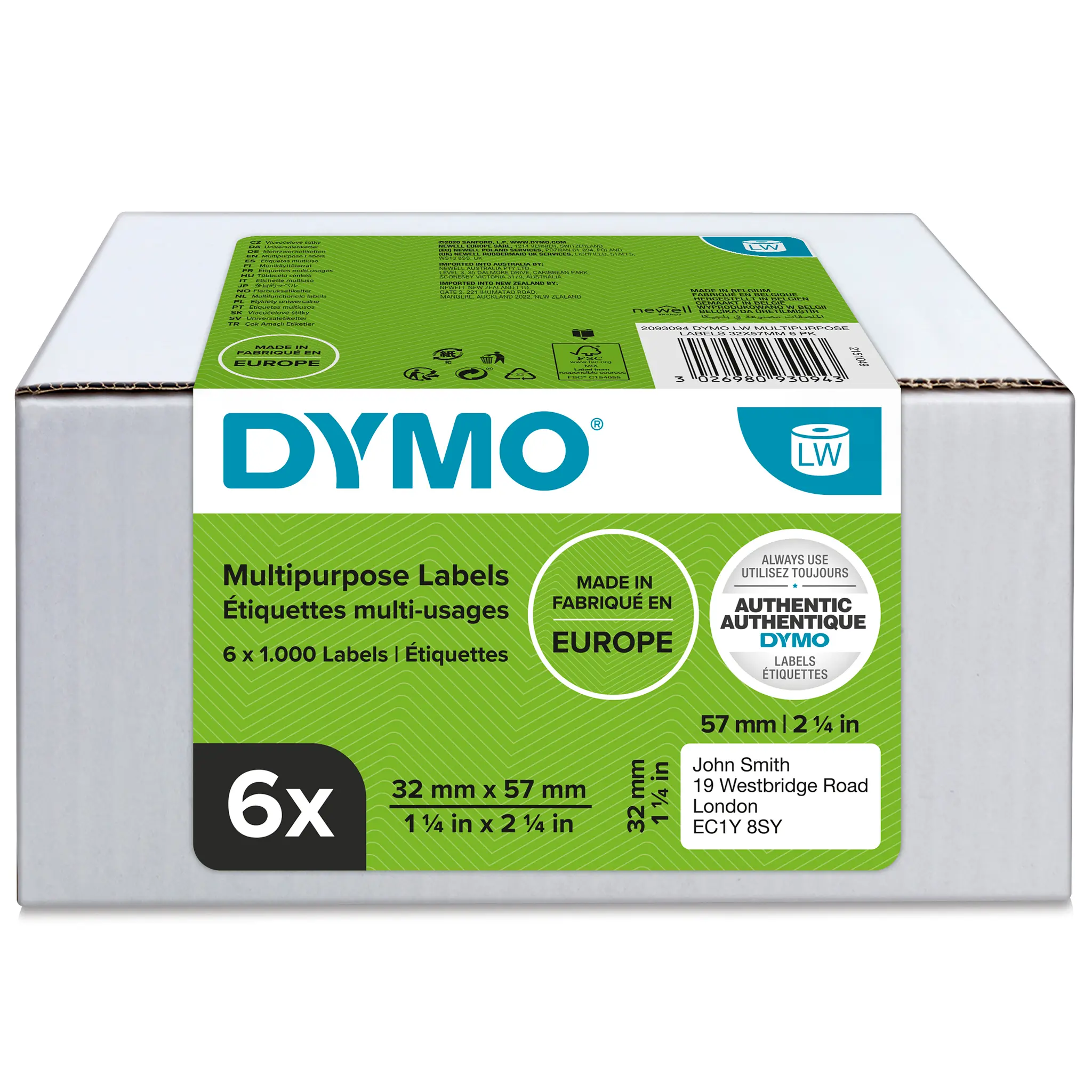 Produktfoto 1 von Dymo Etikette auf Rolle B. 57 mm für Dymo 450, Dymo 450 Turbo, Dymo 4XL, Dymo 450 DUO, Dymo Wireless, Dymo 450 Twin