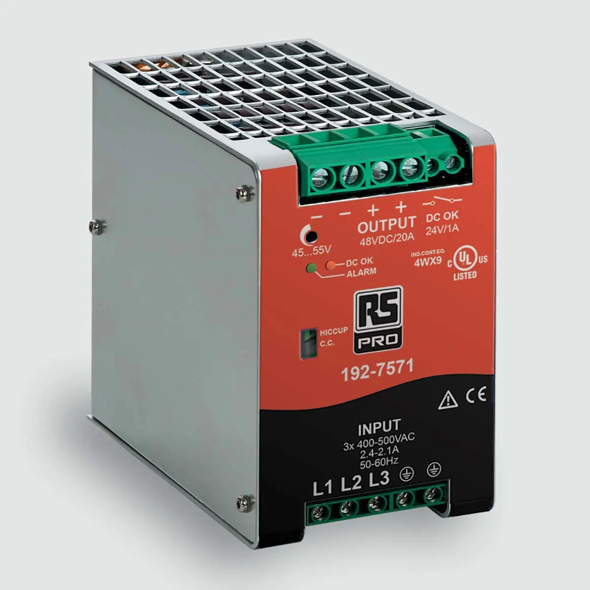 Produktfoto 1 von RS PRO DIN-Schienen Netzteil Getaktet 45 → 55V dc / 20A 960W 340 → 550 V ac / 520 → 725V dc