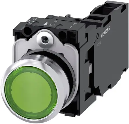 Produktfoto 1 von Siemens SIRIUS ACT 3SU11 Druckschalter Beleuchtet Trennplatte Ø 22 mm, SPST Grün, IP66, IP67, IP69K