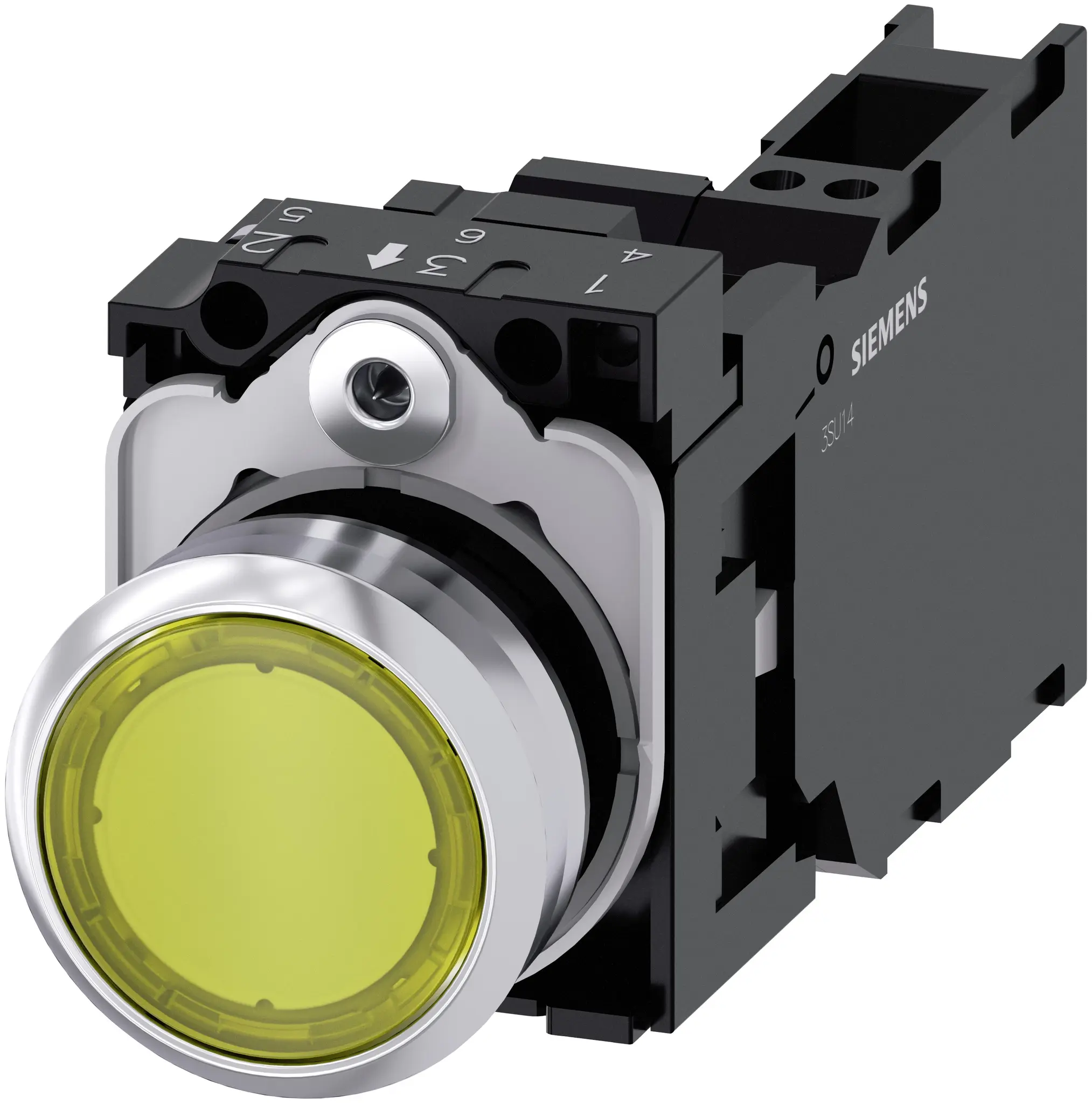 Siemens SIRIUS ACT 3SU11 Drucktasten-Kompletteinheit Beleuchtet Trennplatte Ø 22.3 mm, SPST Gelb, IP66, IP40, IP69K