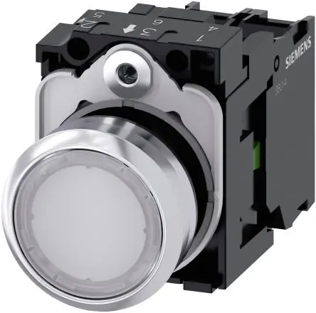 Produktfoto 1 von Siemens SIRIUS ACT 3SU11 Druckschalter Beleuchtet Trennplatte Ø 22 mm, SPST Weiß, IP66, IP67, IP69K